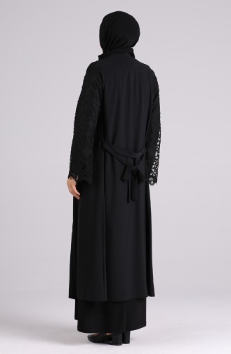 Büyük Beden Güpürlü Elbise Abaya İkili Takım 2023143-02 Siyah