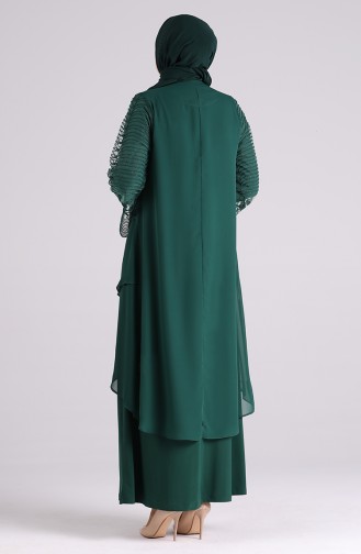 Büyük Beden Elbise Abaya İkili Takım 2023531-02 Zümrüt Yeşili