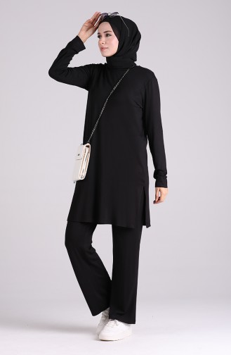 Penye Tunik Pantolon İkili Takım 1005-03 Siyah