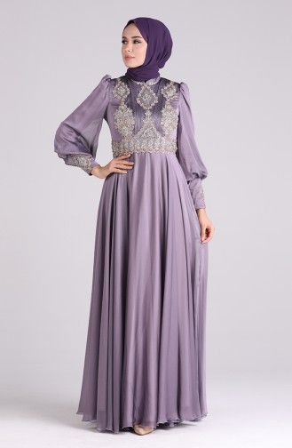 Purple Hijab Evening Dress 6166-08