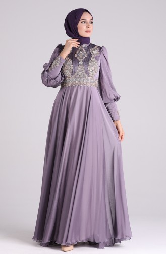Purple Hijab Evening Dress 6166-08