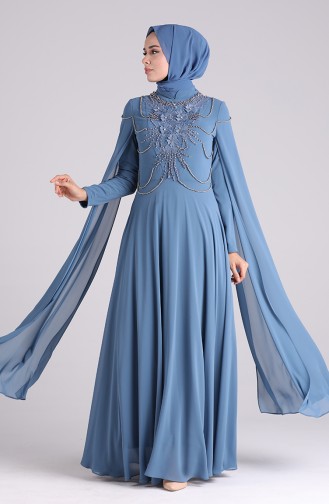 Indigo Hijab-Abendkleider 4714-01