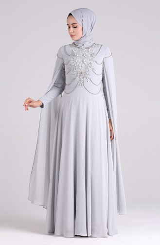 فساتين سهرة بتصميم اسلامي رمادي 4714-06