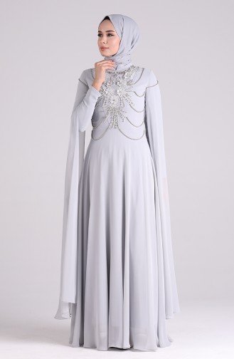 فساتين سهرة بتصميم اسلامي رمادي 4714-06