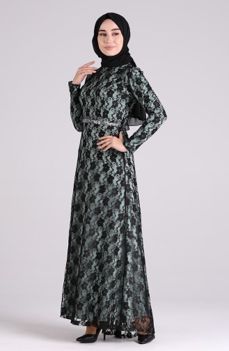 Lace Covering Evening Dress 4718a-02 Sea Green 4718A-02