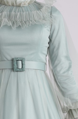 Belted Tulle Evening Dress 4818-03 Sea Green 4818-03