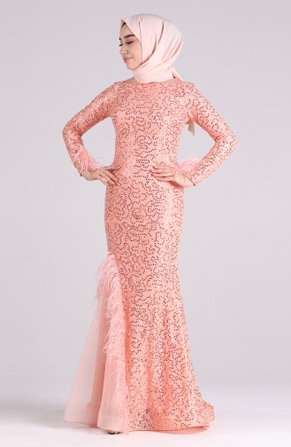 Sequined Evening Dress 4590-01 Salmon 4590-01