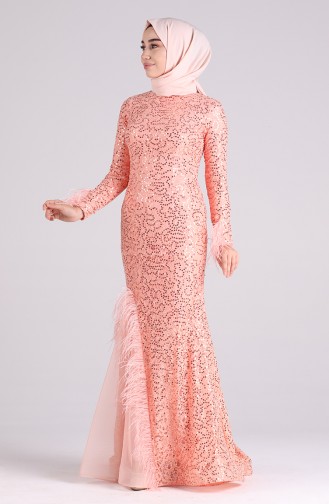 Sequined Evening Dress 4590-01 Salmon 4590-01