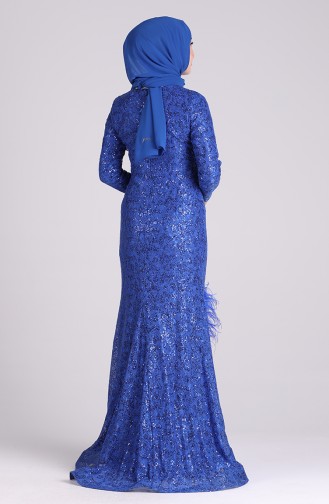 Saks-Blau Hijab-Abendkleider 4590-03