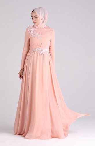 Appliqued Evening Dress 0083-01 Salmon 0083-01