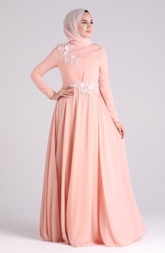 Appliqued Evening Dress 0083-01 Salmon 0083-01