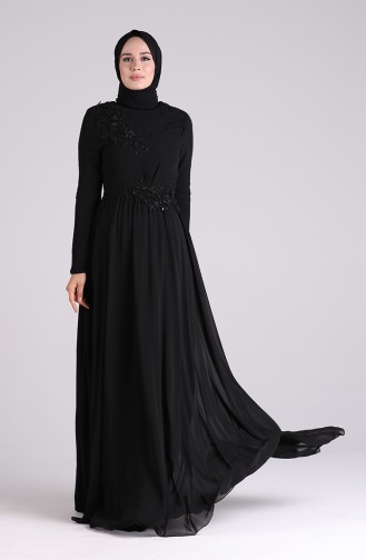 Appliqued Evening Dress 0083-03 Black 0083-03