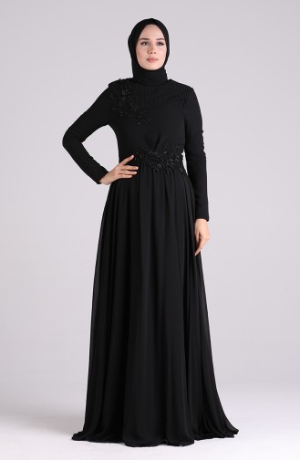 Appliqued Evening Dress 0083-03 Black 0083-03