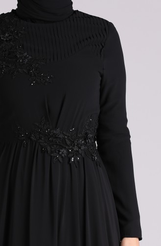 Appliqued Evening Dress 0083-03 Black 0083-03