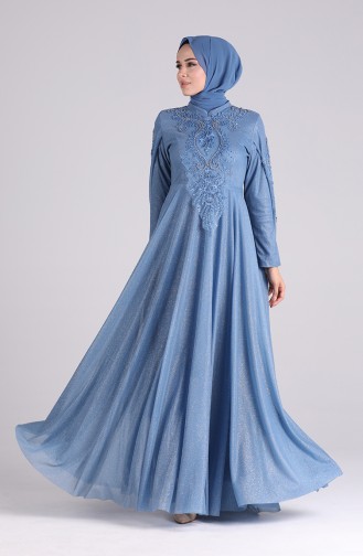 Indigo Hijab Evening Dress 5070-01