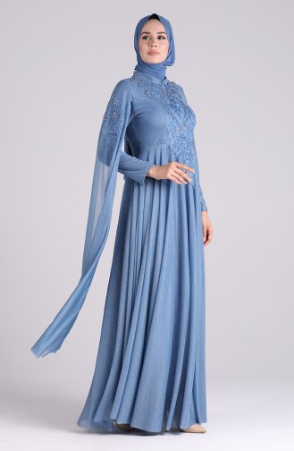Indigo Hijab Evening Dress 5070-01