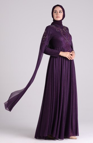 Purple Hijab Evening Dress 5070-02