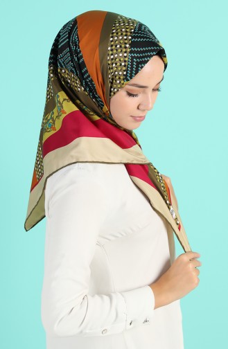 Desenli Twill Eşarp 2964-09 Mürdüm Yağ Yeşili