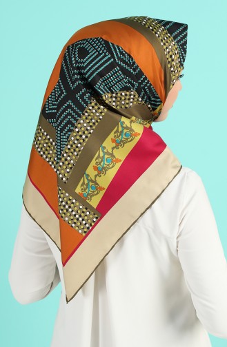 Desenli Twill Eşarp 2964-09 Mürdüm Yağ Yeşili