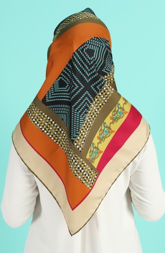 Desenli Twill Eşarp 2964-09 Mürdüm Yağ Yeşili