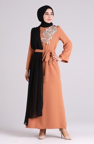 Guipure Evening Dress 1142-01 Caramel 1142-01