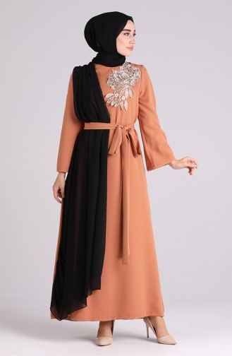 Guipure Evening Dress 1142-01 Caramel 1142-01