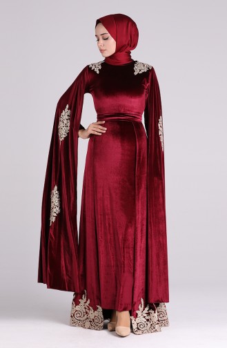 Guipure Velvet Evening Dress 2137-01 Damson 2137-01