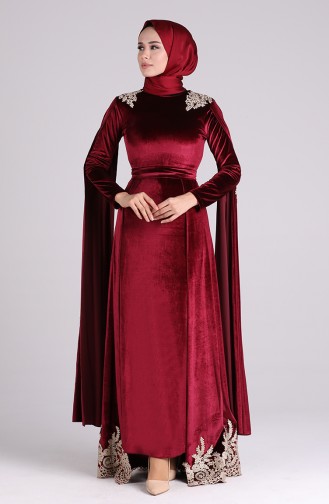 Guipure Velvet Evening Dress 2137-01 Damson 2137-01