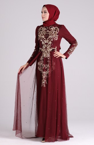 Sequined Evening Dress 6180-02 Burgundy 6180-02