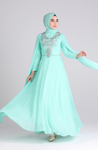 Mint green İslamitische Avondjurk 4715-01