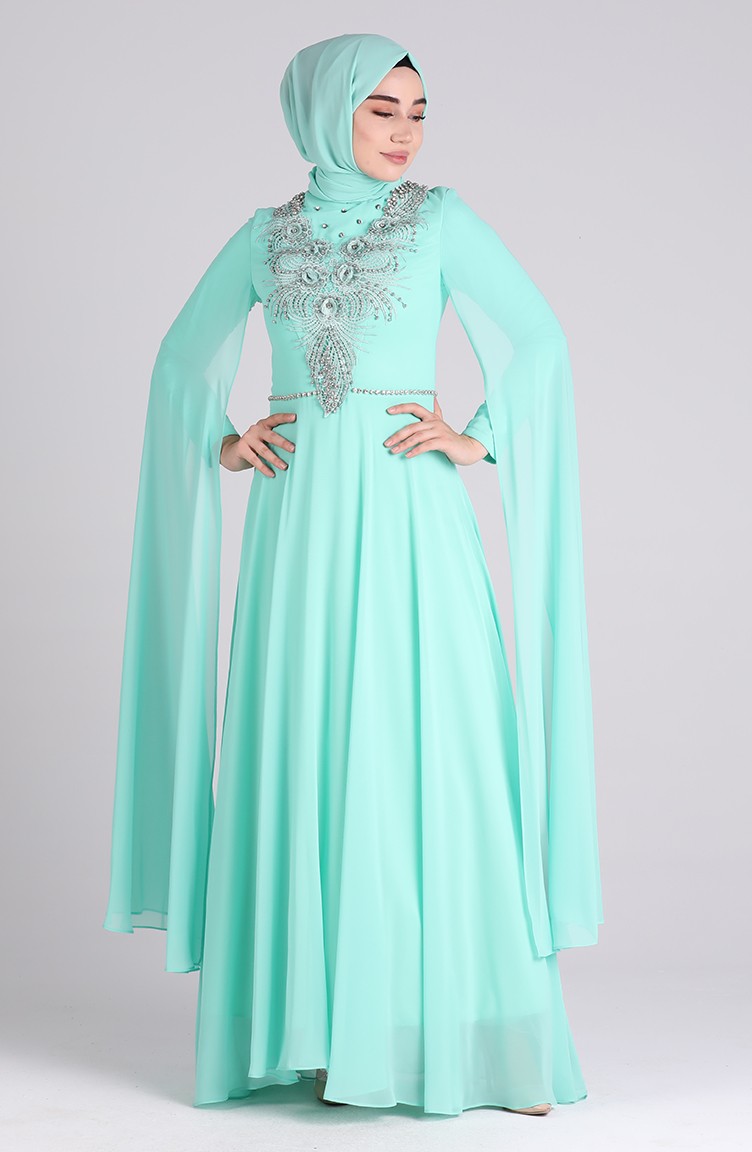 Taşlı Abiye Elbise 471501 Mint Yeşili Sefamerve Taşlı Abiye Elbise 471501 Mint Yeşili Sefamerve