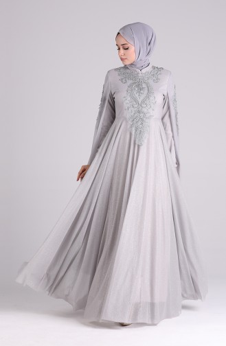 Gray Hijab Evening Dress 5070-04