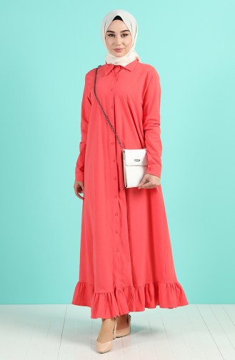 Button-down Ruffled Dress 4858-02 Coral 4858-02