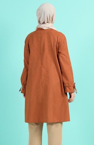 Düğmeli Keten Tunik 5037-04 Taba