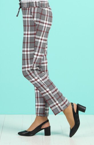 Checkered Straight Leg Pants 5003-01 white Red 5003-01