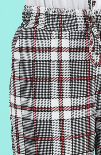 Ekose Desenli Düz Paça Pantolon 5003-01 Beyaz Kırmızı