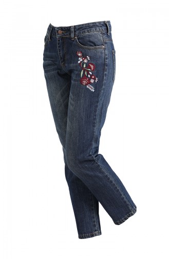Nakışlı Mom Jeans Pantolon 3343-01 Lacivert