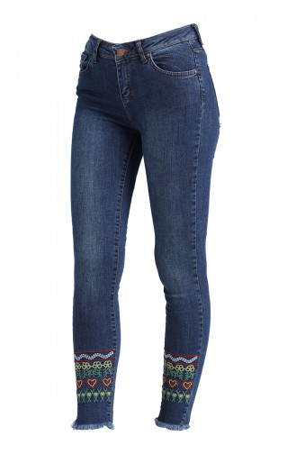 Embroidered Jeans Skinny Pants 3764-01 Navy Blue 3764-01