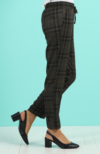 Checkered Straight Leg Pants 5003-04 Dark Khaki Black 5003-04