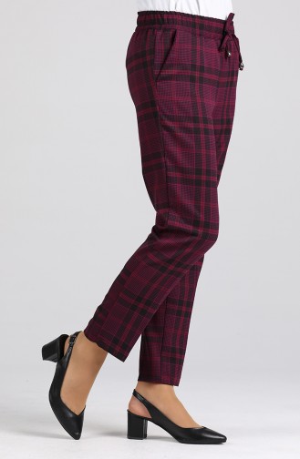 Checkered Straight Leg Pants 5003-05 Damson Black 5003-05