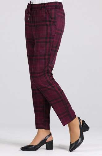 Checkered Straight Leg Pants 5003-05 Damson Black 5003-05