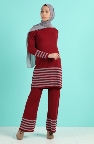 Triko Tunik Pantolon İkili Takım 0383-01 Bordo