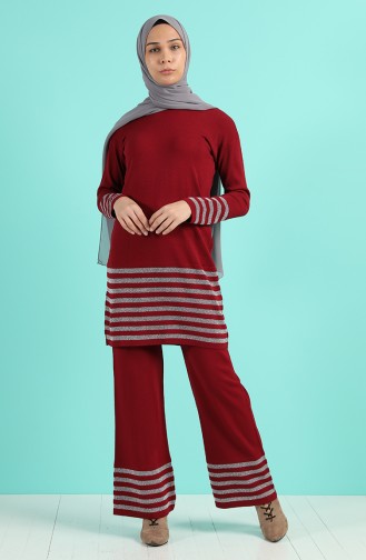 Triko Tunik Pantolon İkili Takım 0383-01 Bordo