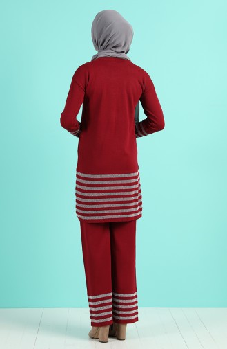 Triko Tunik Pantolon İkili Takım 0383-01 Bordo