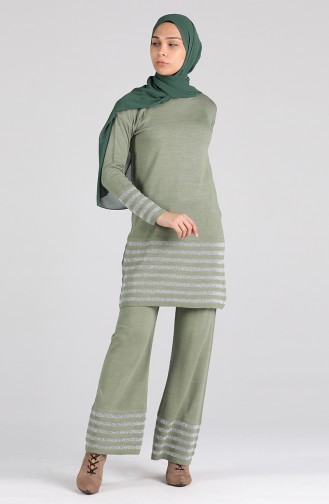 Triko Tunik Pantolon İkili Takım 0383-02 Çağla Yeşili