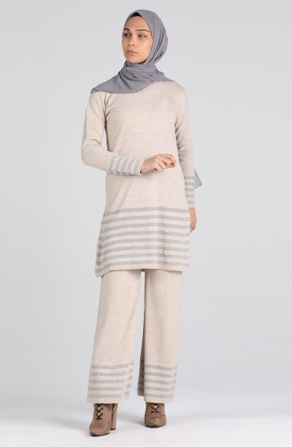 Triko Tunik Pantolon İkili Takım 0383-04 Taş