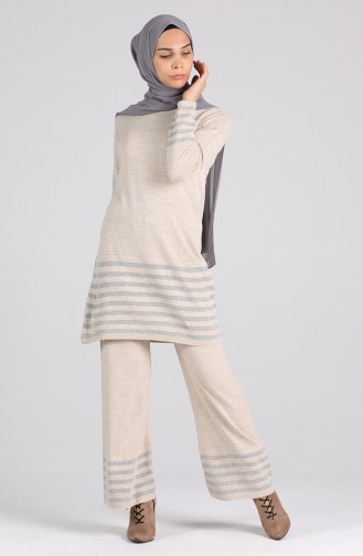 Triko Tunik Pantolon İkili Takım 0383-04 Taş