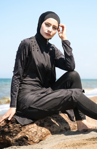 Schwarz Hijab Badeanzug 2028-02