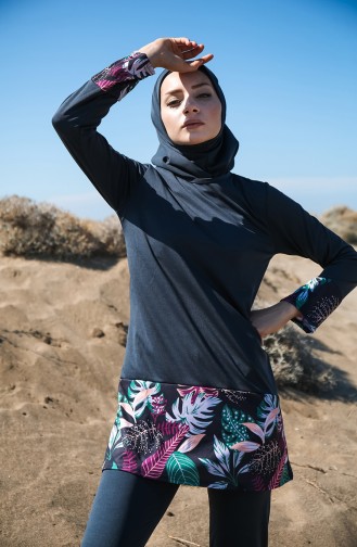 Rauchgrau Hijab Badeanzug 1010-01
