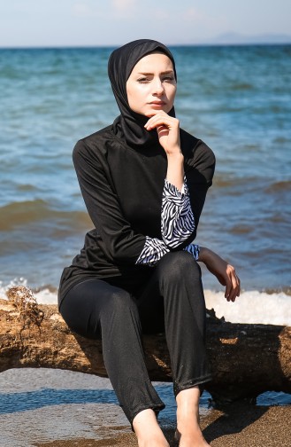 Schwarz Hijab Badeanzug 1011-01